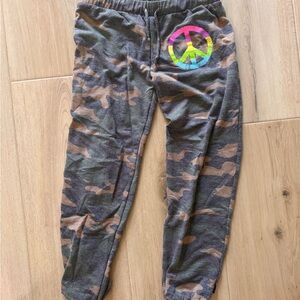 PixieLane Camo cropped Jogger Pants with Rainbow Peace Sign